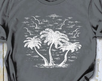 Distressed Palm Tree Shirt Clouds Tee Beach Shirt Beach Bum Tshirt Summer T-Shirt Vacation T-shirt Ocean Tee Good Vibes Vacation Relaxation