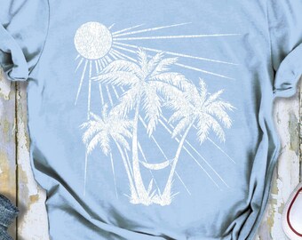 Distressed Palm Tree Shirt Hammock Tee Beach Shirt Beach Bum Tshirt Summer T-Shirt Vacation T-shirt Ocean Tee Good Vibes Vacation Relaxation