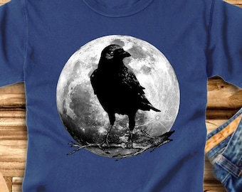 Raven Shirt Crow Shirt Womens T Shirt Mens TShirt Super Moon Full Moon Crow Tee Raven Print Women's T-Shirts Moon Phases Astrology Astronomy