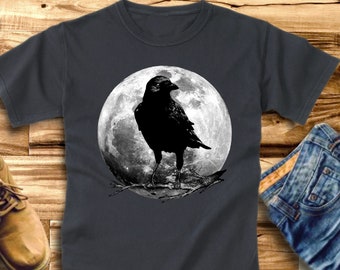 Raven Shirt Crow Shirt Womens T Shirt Mens TShirt Super Moon Full Moon Crow Tee Raven Print Women's T-Shirts Moon Phases Astrology Astronomy