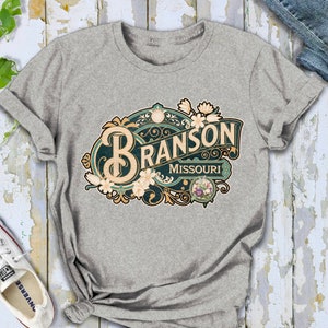 Branson Shirt Tshirt Gift Him Her Missouri Tee City Home Vacation State Unisex Adventure Women Men Shirt Road trip Vintage Antique Style Tee Sport Grey