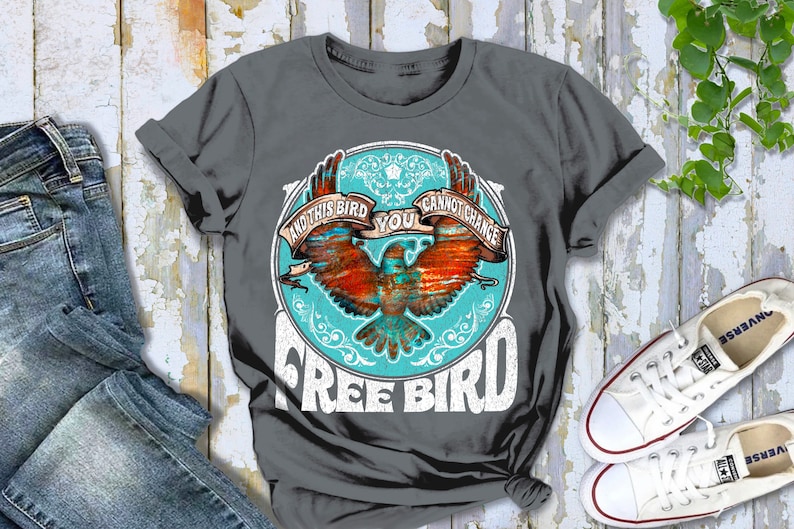 Free Bird Shirt Boho TShirt Phoenix Rising Free Bird Tee Eagle Shirt Thunderbird Shirt Retro Vintage Inspired Music Shirt Classic Rock Quote Charcoal