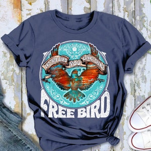 Free Bird Shirt Boho TShirt Phoenix Rising Free Bird Tee Eagle Shirt Thunderbird Shirt Retro Vintage Inspired Music Shirt Classic Rock Quote Navy Blue