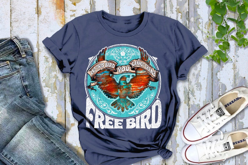 Free Bird Shirt Boho TShirt Phoenix Rising Free Bird Tee Eagle Shirt Thunderbird Shirt Retro Vintage Inspired Music Shirt Classic Rock Quote Navy Blue