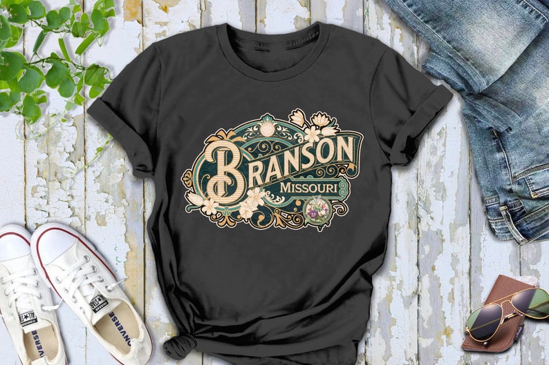Branson Shirt Tshirt Gift Him Her Missouri Tee City Home Vacation State Unisex Adventure Women Men Shirt Road trip Vintage Antique Style Tee Black