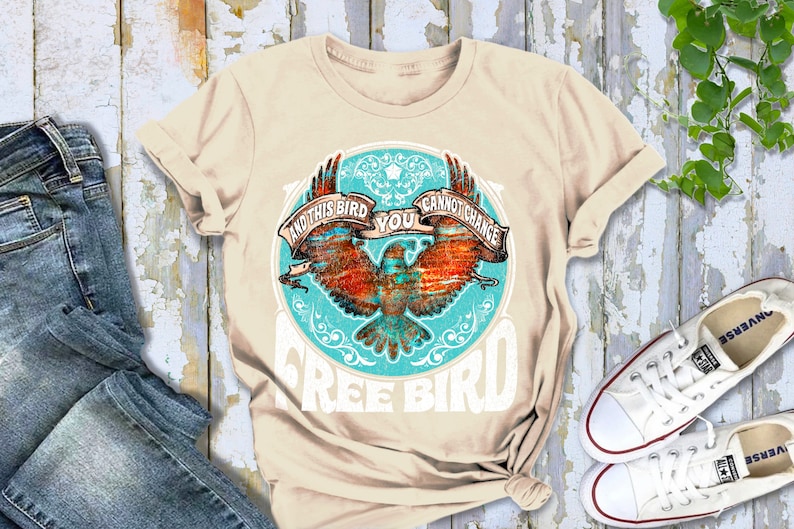 Free Bird Shirt Boho TShirt Phoenix Rising Free Bird Tee Eagle Shirt Thunderbird Shirt Retro Vintage Inspired Music Shirt Classic Rock Quote Sand / Natural