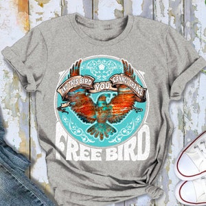 Free Bird Shirt Boho TShirt Phoenix Rising Free Bird Tee Eagle Shirt Thunderbird Shirt Retro Vintage Inspired Music Shirt Classic Rock Quote Sport Grey