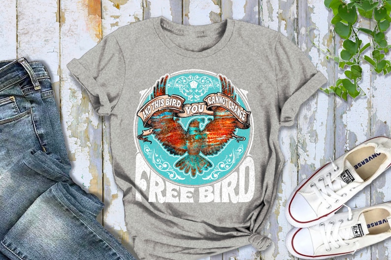 Free Bird Shirt Boho TShirt Phoenix Rising Free Bird Tee Eagle Shirt Thunderbird Shirt Retro Vintage Inspired Music Shirt Classic Rock Quote Sport Grey