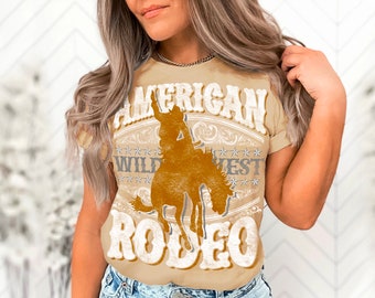 Distressed American Rodeo Shirt Cowgirl Western Graphic Western Clothes Howdy Shirt Yeehaw Tshirt Country Girl Cowboy Rodeo Vintage Retro