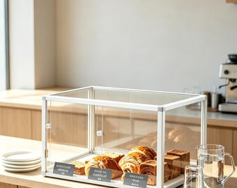 Acrylic & Metal Pastry Display Case, Clear Bread Holder for Croissants, Coffee Shop Bakery Counter