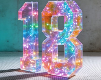 Letras iridiscentes que brillan en la oscuridad para fiestas de cumpleaños número 18, letrero luminoso tipo marquesina, regalo de graduación de secundaria, decoración de fondo para cumpleaños