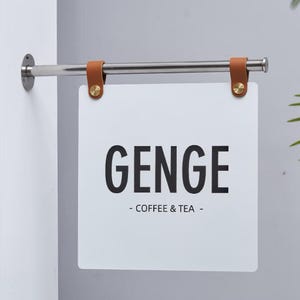 Custom Storefront Sign - Business Hanging Sign with Pole for Shops, Cafes, Boutiques - Personalized Side Mounted Outdoor Signage