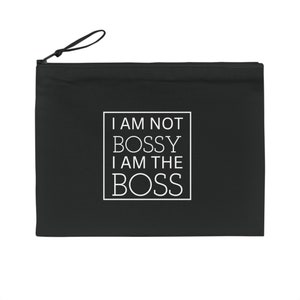 Kosmetiktasche/ Federmäppchen/ Schwarz mit Spruch/ I am the boss / Für den Urlaub, die Schule, das Büro. Als Geschenk oder für dich!
