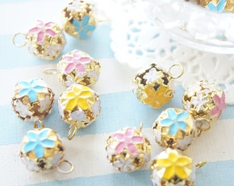 10 pcs Assorted Colors Sakura/Cherry blossom Bell Charm AZ129