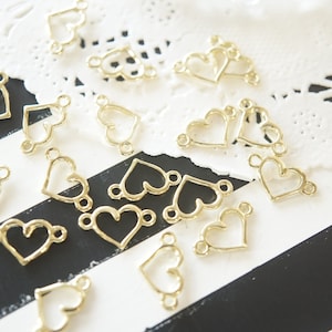 10 pcs Open Back Bezel Connector Charms / Tiny Heart(9mm8mm) Two Loops AZ1029