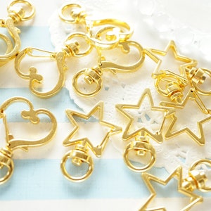 5 pcs Key Ring with Connector  (20-36mm long) Heart Star / Yellowish Gold AZ703