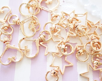 5 pcs Key Ring with Connector  (20-36mm long) Heart Star /Pinkish Gold AZ703