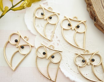 2-5pcs Open Back Bezel Charms /Owl with Glass gem Eyes(22mm25mm) AZ1449