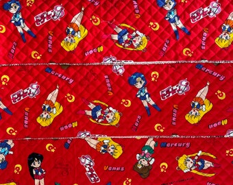LICENSED//Vintage Sailor Moon Quilted Fabric/ Red(50*99cm) No.004