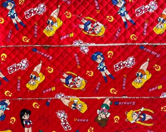 LICENSED//Vintage Sailor Moon Quilted Fabric/ Red(50*99cm) No.004