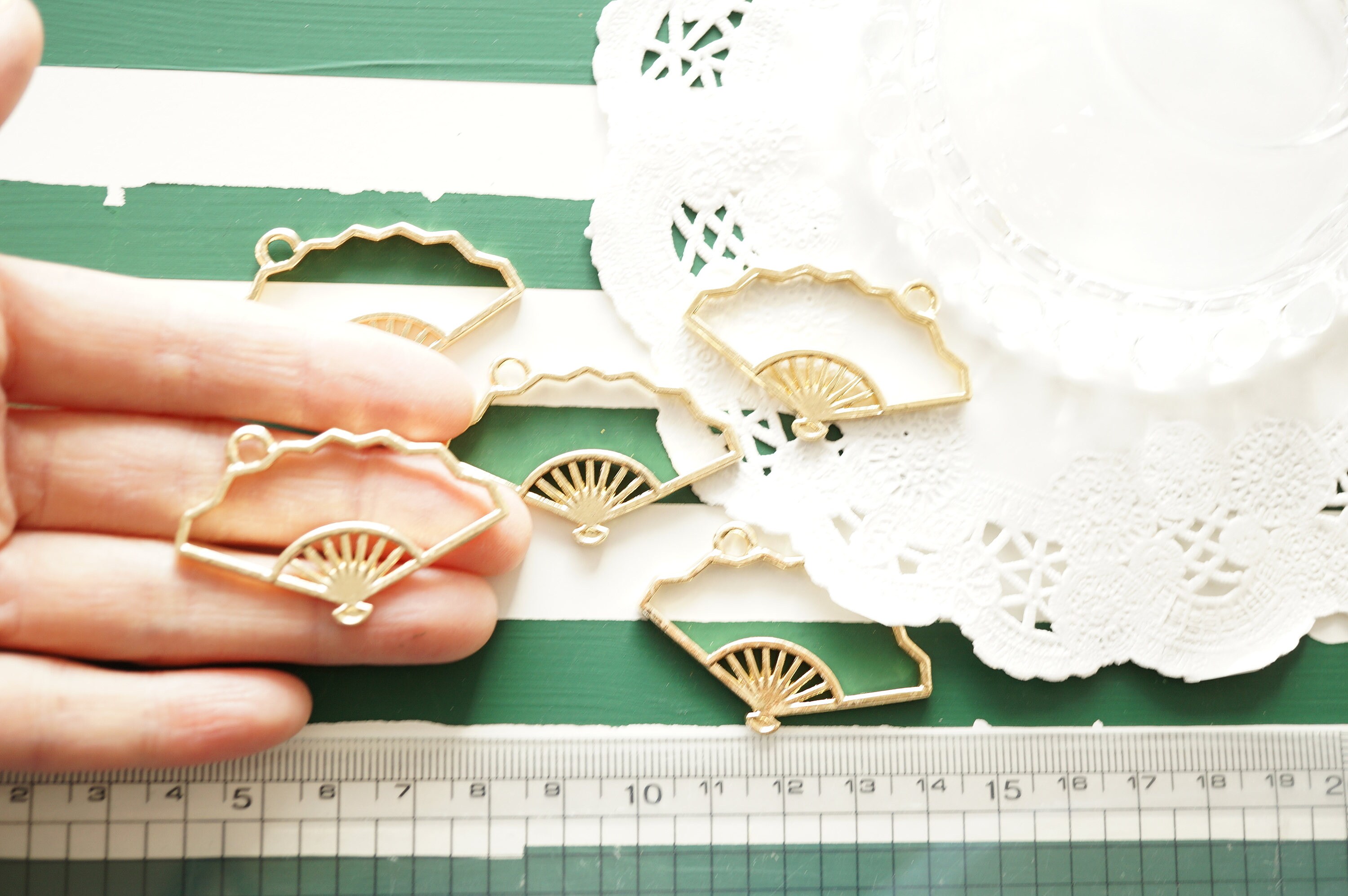 2-5 Pcs Open Bezel Charm/ Japanese Fan /gold (25mm43mm