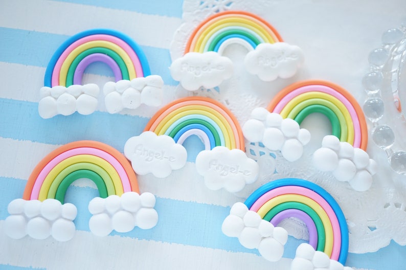 SALE 6 pcs Polymer Clay Rainbow and Clouds Cabochon 35-57mm | Etsy