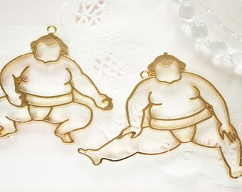 2 pcs Open Back Bezel Charms / Sumo wrestler (53-77mm) AZ627