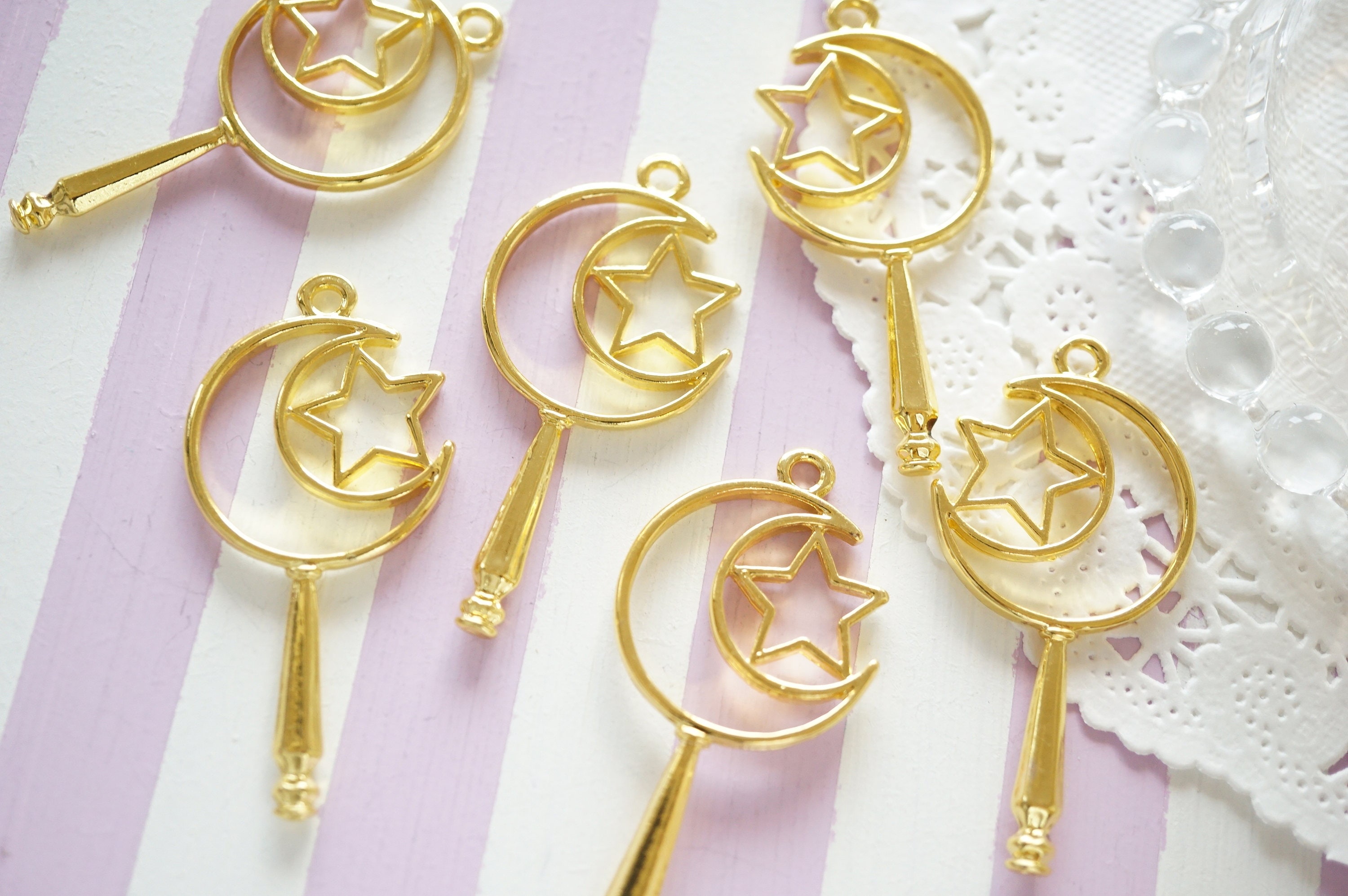 2-5 Pcs Open Bezel Charm / Crescent Moon With Star Wand (26mm47mm