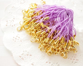 LAST//13pcs Cell Phone Straps with Lobster Clasp Gold / Lavender YU034