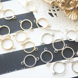 10 pcs Open Back Bezel Connector Charms / Tiny Circle-A (10mm) Two Loops AZ1029
