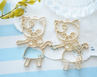 Only One//2 pcs Open Back Bezel Charms/Hula Dancing Cat(44mm62mm) AZ1430