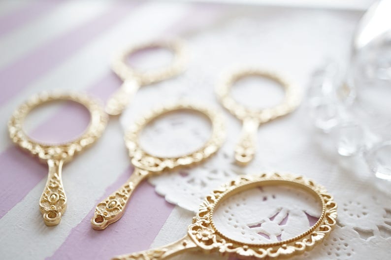 Price Down 4 pcs Open Bezel Charm lacy handy Mirror 25mm54mm AZ364