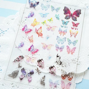 Feuille de film transparent pour travaux manuels en résine / Papillons colorés fantaisie / SH025