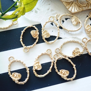 5 pcs Open Bezel Charm (13mm19mm) Oval Rose  AZ1325