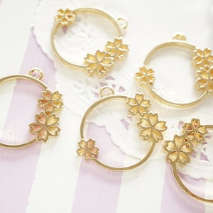 2-5 pcs Open Bezel Charm  / Full Moon with Sakura Cherry blossoms (28mm) Design (A) AZ292