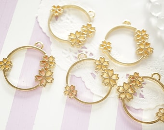 2-5 pcs Open Bezel Charm  / Full Moon with Sakura Cherry blossoms (28mm) Design (A) AZ292
