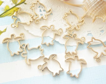 LAST//10-14 Pcs Open Back Bezel Charms / Small Turtle