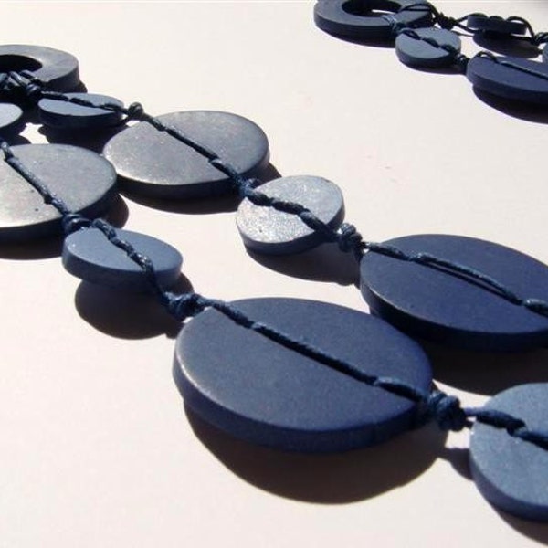 Blue Denim  Necklace made of  Polymer clay Button Beads Handmade Jewelry