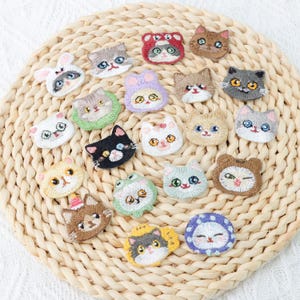 Mixa och matcha söta broderade tygmärken med katt - Stryk-på / Sy-på, 3D-applikationer med kattansikten, kawaii djurtygmärken för gör-det-själv-kläder, presenter till kattälskare