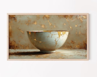 Kintsugi-skålkonsttryck: Guldreparation, Zen-dekor (digital nedladdning)