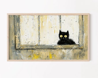 Black Cat Oil Painting for Samsung Frame TV (Digital Download)