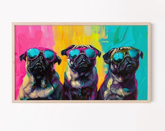 Pugs in Sunglasses: Colorful Dog Art for Samsung Frame TV (Digital Download)