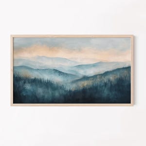 Mountain Landscape Wall Art | Blue Watercolor Mountains Print | Tranquil Nature Decor | Digital Download | Frame TV Art