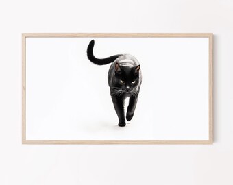 Black Cat Art: Minimalist Halloween Home Decor (Samsung Frame TV Art, Digital Download)