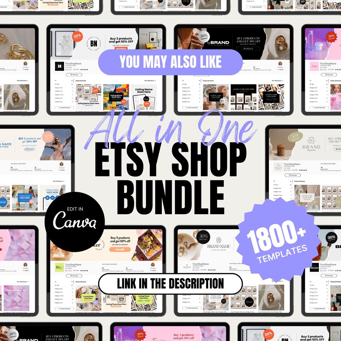 Etsy Listing Templates Etsy Shop Branding Kit Etsy Canva Template