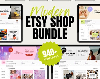 Modern Etsy Shop Kit: 940+ Canva Templates, Branding & Banners