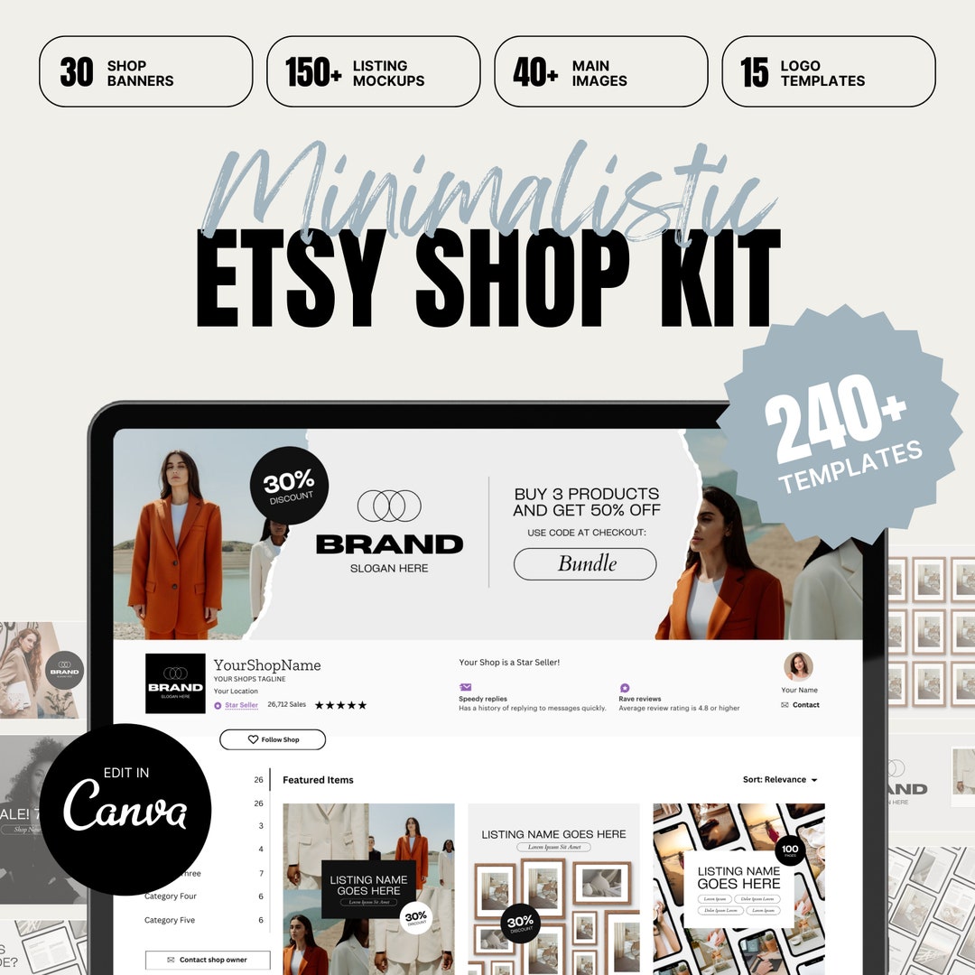 Etsy Shop Kit: 240+ Canva Templates, Banners, Listing Mockups (digital ...