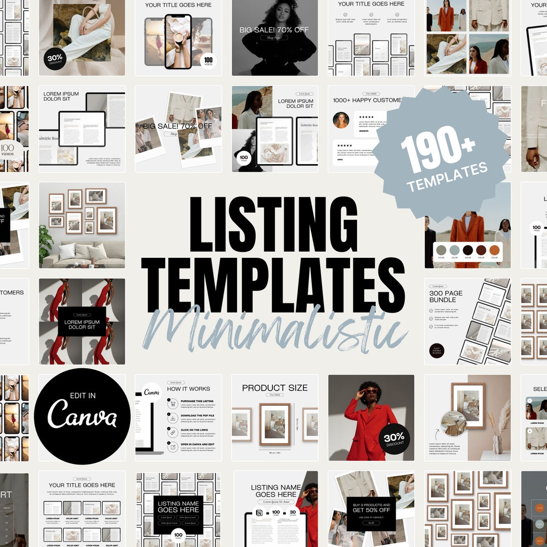 Minimalist Etsy Shop Kit: 190+ Canva Listing Templates (digital ...