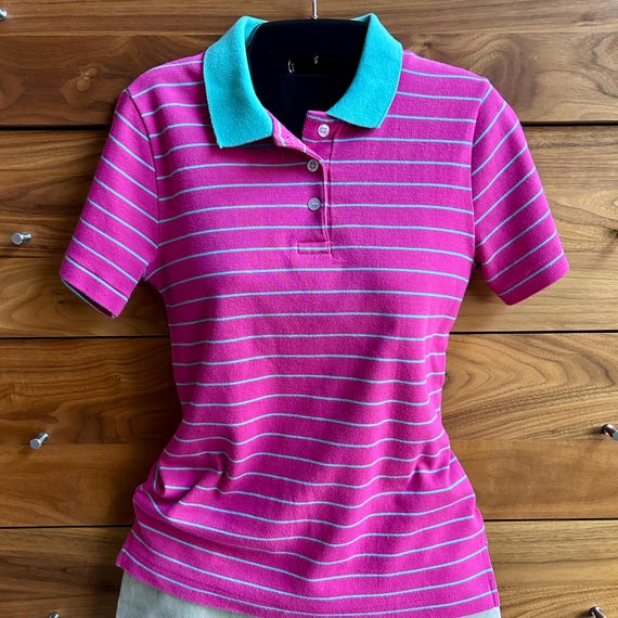 80’s Vintage Polo Shirt Robert Scott Ltd. Vintage Preppy Knit Shirt Pink Aqua XS