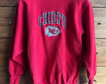 Authentic 1990s Vintage Champion Reverse Weave Sweatshirt, Kansas City KC Chiefs, Red, XL